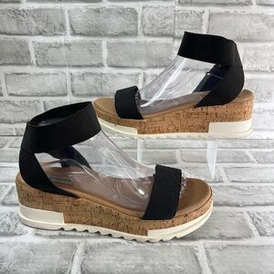 Steve Madden Elba Women's Size10 Black Wedge Platform Cork Heel Ankle Sandals